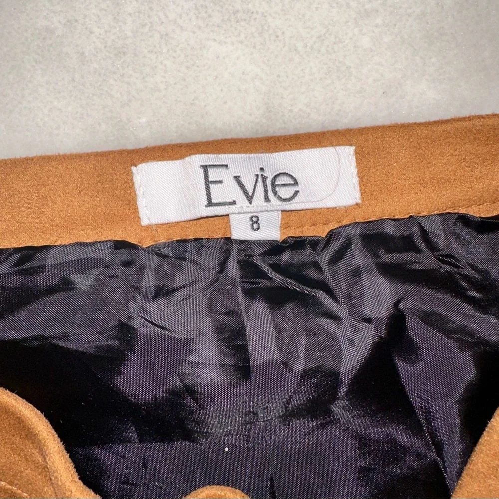 Evie Embroidered Faux Suede Brown Mini Skirt Size Small - Picture 4 of 6